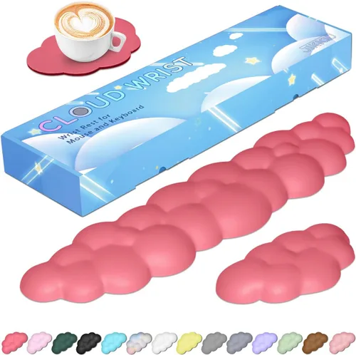 Vista 21 de JIKIOU Reposamuñecas para teclado Cloud de cuero, reposamuñecas con base de poliuretano antideslizante, cómodo reposamuñecas de espuma viscoelástica