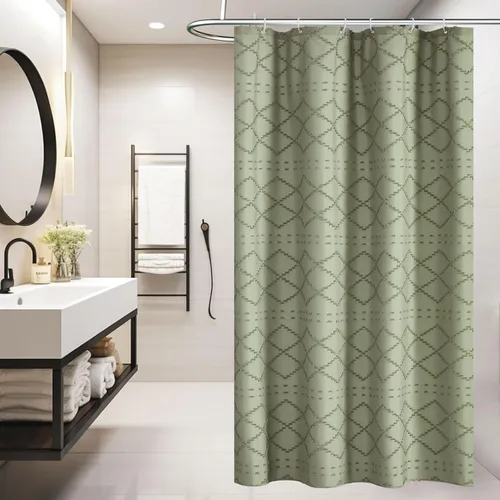 Vista 22 de Siiluminisoy - Cortina de ducha pequeña estilo boho para cubículo, de tela tejida con borla blanca, 36 x 72 pulgadas, tamaño medio, con diseño
