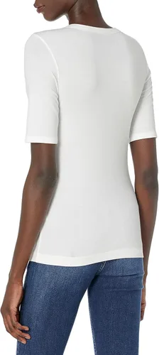 Vista 3 de Tienda Essentials Camiseta ajustada de punto acanalado con cuello redondo y media manga para mujer, paquete múltiple