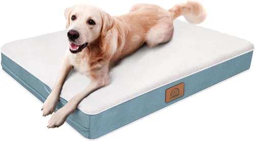 Vista 7 de Cama ortopédica para perros grandes - Gran cama impermeable para jaula de perro con funda extraíble y lavable, soporte de espuma tipo caja de Azul