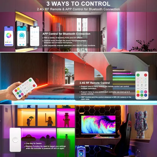 Vista 3 de PAUTIX Kit de controlador LED RGB SP643E, control de aplicación iOS/Andriod 2.4G RF control remoto inalámbrico, controlador LED/atenuador, para tira