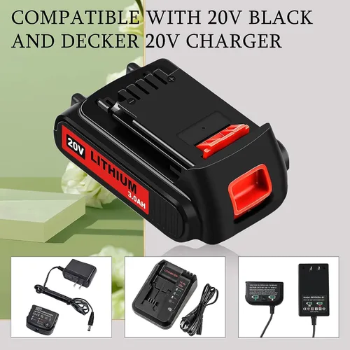 Vista 5 de Paquete de 2 repalcement de 20 voltios 3.0 Ah MAX LBXR20 para Black and Decke 20 V batería de litio compatible con batería Black and Decker de 20 V