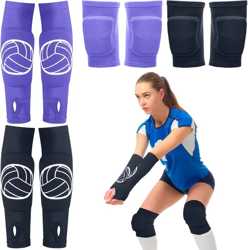 Vista 12 de Sosation Juego de 2 rodilleras de voleibol y mangas de brazo de voleibol con almohadilla de protección, protector de muñeca de antebrazo