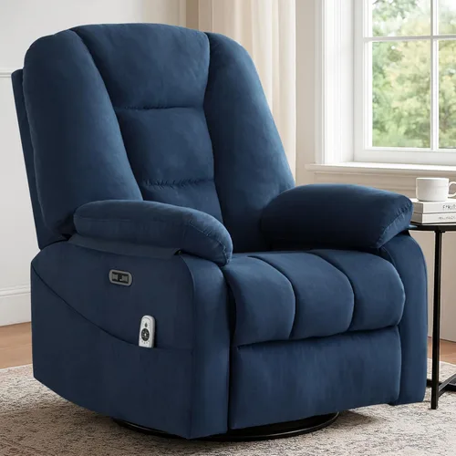 Silla Reclinable Giratoria Eléctrica para Adultos, Sillas Reclinables Mecedoras con Masaje y Calor para Sala de Estar, Silla de Sofá Reclinable de