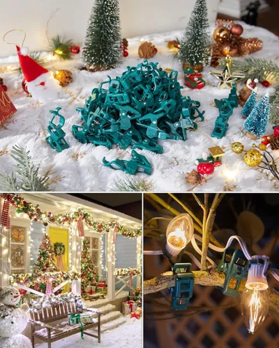 Vista 7 de C7 C9 - Clips de resorte universales para luces navideñas, 100 unidades de clips de resorte rápido para decoraciones de luz navideña, clips de tejas