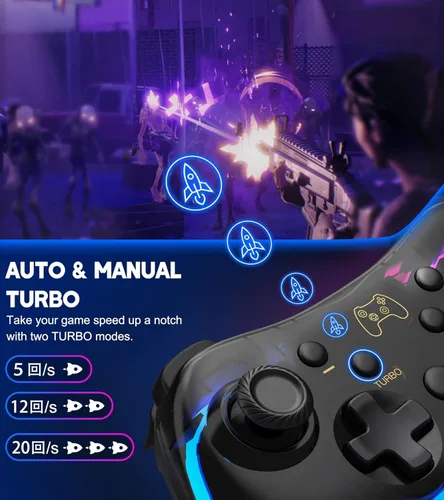 Vista 5 de Gammeefy Hall Effect Switch Controller (No Drift, No Deadzone) Compatible with SwitchLiteOLED & PCiOSAndroid, Clear RGB Lightning Switch Pro
