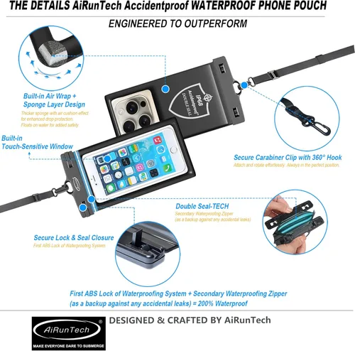 Vista 6 de AiRunTech Bolsa impermeable grande para teléfono, accesorios esenciales para río y lago, protector para iPhone Passport Money, imprescindibles