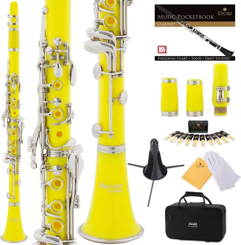 Vista 10 de Mendini by Cecilio Clarinete plano B para principiantes, clarinete Ebonite Bb con 2 barriles reemplazables, 10 cañas, soporte, bolsillo, boquilla