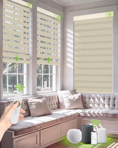Vista 21 de Persianas motorizadas de cebra con control remoto, persianas Beige