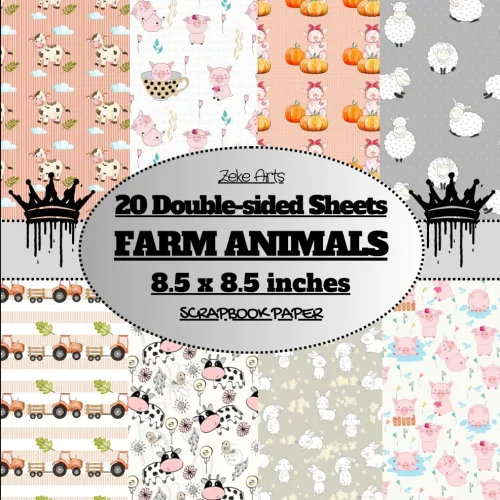 Farm Animals Scrapbook Paper Decorative Farm Animal Craft Paper Pad - Farm Animal Themed Scrapbooking Paper for DIY, Paper Crafts, Card Making &