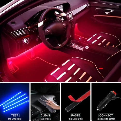 Vista 2 de Hovano luces interiores de auto LED, control de aplicación con cargador de auto, cambio de color RGB con sincronización de música y modo DIY, diseño