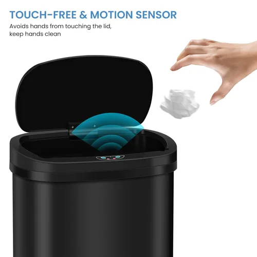 Vista 6 de Basurero de acero inoxidable con sensor automático de 13 galones, sin contacto, cubo de basura de cocina de alta capacidad con tapa para el hogar