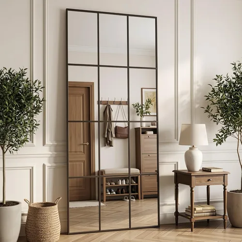 Vista 19 de Suidia Espejo de pared, espejos decorativos de ventana de 24 x 36 pulgadas, marco de metal, decoración de pared para dormitorio, sala de estar, Negro