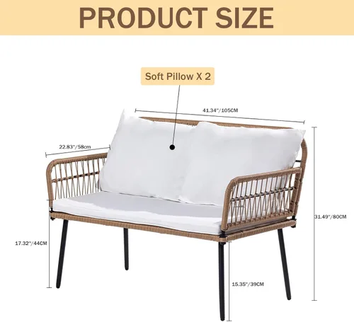 Vista 5 de Homsido Sofá biplaza para patio al aire libre, sofá de patio de 2 asientos, muebles tejidos de mimbre para todo tipo de clima, muebles tejidos