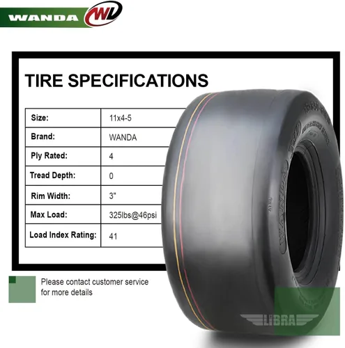 Vista 3 de WANDA - Juego de 2 neumáticos para corta césped de 11 x 4-5 para carritos de jardín de giro cero de 11 x 4 x 5 / 4 capas - 13204