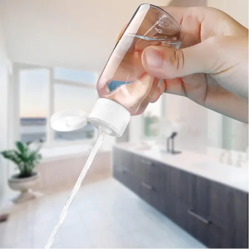 Vista 4 de Tzirci Paquete de 100 botellas vacías de 1.7 onzas, botellas de viaje recargables de 1.7 fl oz con tapa abatible para desinfectante de manos