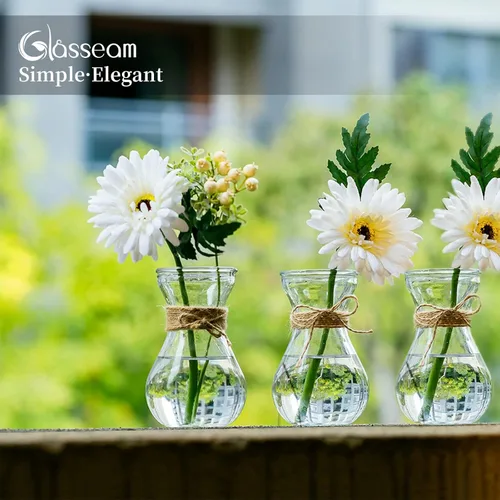Vista 2 de Glasseam Jarrón de cristal transparente para flores, juego de 3 jarrones de bombilla para forzar bulbos de jacinto, pequeños jarrones decorativos