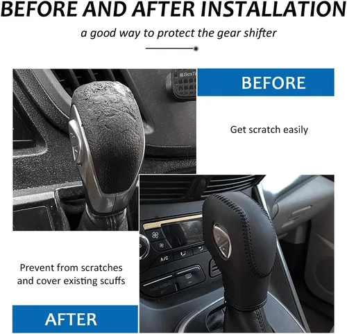 Vista 3 de Cubierta de perilla de cambio de marcha DEYTOP para Fusion/Escape/Focus/Fiesta, tapa de perilla de cambio de cuero para EcoSport/Transit/C-Max