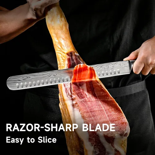 Vista 4 de Sunnecko Juego de cuchillos profesionales para tallar barbacoa, cuchillo para cortar y deshuesar para cortar carne, cuchillo alemán de acero