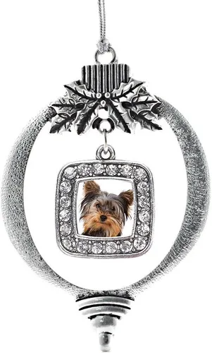 Vista 208 de Inspired Silver - Adorno de flor de iris - Adornos navideños con dije cuadrado de plata con joyas de circonita cúbica