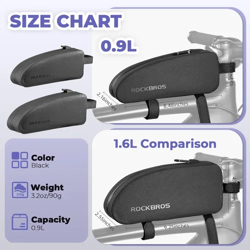 Vista 4 de ROCKBROS Bolsa de tubo superior para bicicleta, bolsa de marco frontal de bicicleta, bolsa impermeable para bicicleta/bolsa de teléfono, bolsa