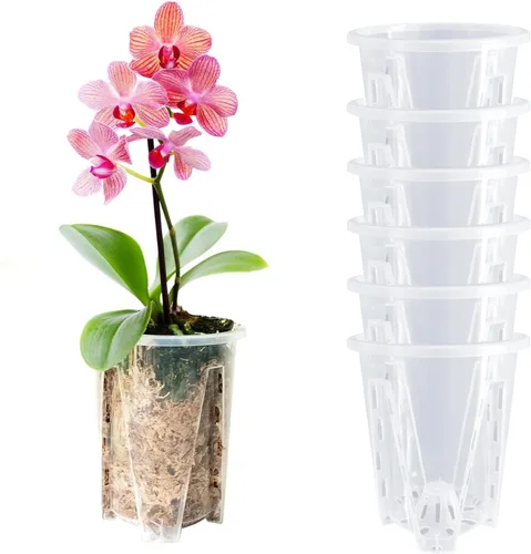 Vista 6 de Paquete de 12 macetas de orquídea, 3 de cada una de 3.9, 4.7, 5.5 y 6.3 pulgadas, macetas transparentes para orquídeas con agujeros