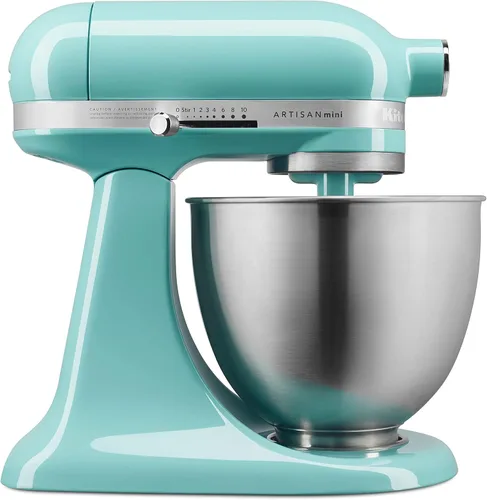 KitchenAid KSM3311XAQ Artisan Mini Series Batidora de pie con cabezal inclinable, 3.5 cuartos, azul cielo aguamarina