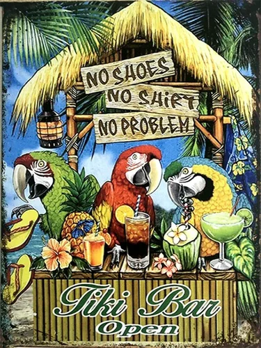 ZMKDLL Tiki Bar Parrot Pub Pub - Placa de pared de aluminio de metal de 12 x 8 pulgadas, decoración rústica de bar vintage para bar y jardín