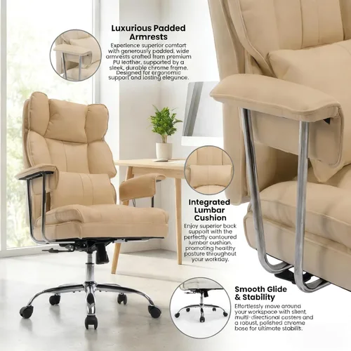 Vista 4 de Big and Tall Office Chair 500LBS Heavy Duty Executive Office Chair PU Leather Computer Gaming Chair with Lumbar Support(Beige)