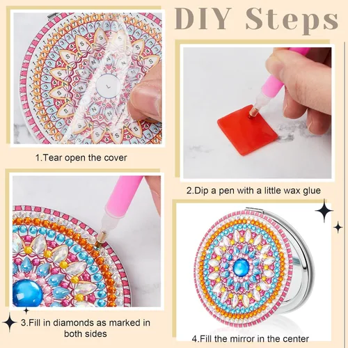 Vista 4 de Kigley 12 Pcs Mandala Makeup Diamond Painting DIY Compact Crystal Magnifying Folding Purse Mirror Kit for Adults and Beginners