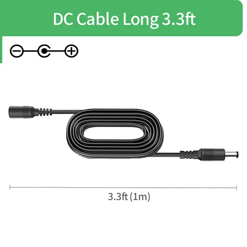Vista 2 de Security-01 Cable de extensión de alimentación CC de 3.3 pies 1M de 0.217 in x 0.083 in, para cámara de CCTV, cámara IP WiFi, DVR, tira LED