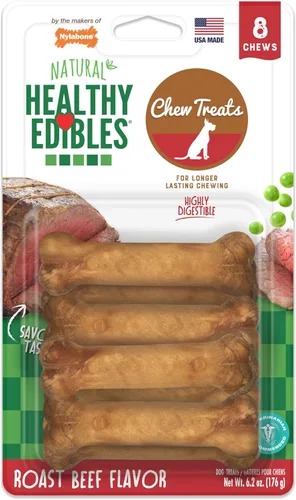 Vista 13 de Nylabone Healthy Edibles - Paquete variado de premios naturales de larga duración para perros pequeños, 34 unidades, sabores de carne asada y pollo