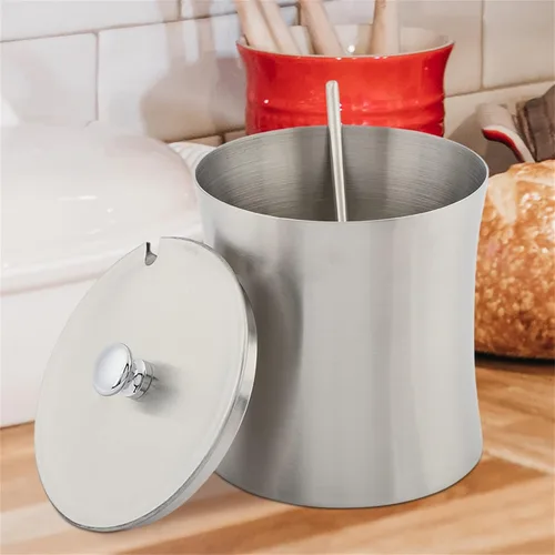 Vista 3 de Oumefar Azucarero de acero inoxidable, olla de sal para condimentos con tapa y cucharas de servir, recipiente de condimentos de cocina