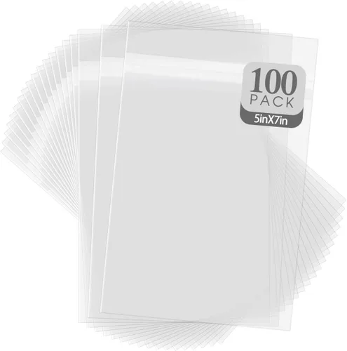 Golden State Art, Paquete de 100 bolsas de almacenamiento de cristal de 5 1/4 x 7 1/8 pulgadas, fundas transparentes sin ácidos, aptas para marcos