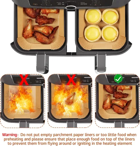 Vista 3 de Ninja Dual Air Fryer Liners - 125 hojas de pergamino antiadherentes, rectángulo de 8.6 x 5.5 pulgadas