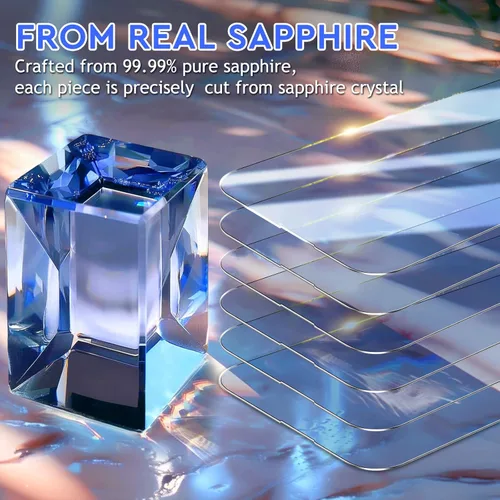 Vista 2 de Protector de pantalla de zafiro para iPhone 15 Pro Max de 6.7 pulgadas (transparente) Mohs 9 dureza protección de grado militar, antiarañazos, sin