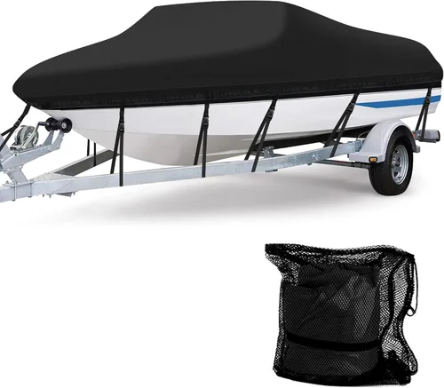 Vista 9 de Cubierta impermeable para barco de 14 a 16 pies, cubierta resistente de poliéster 600D, cubierta para barco Oxford Bass Runabout para barcos