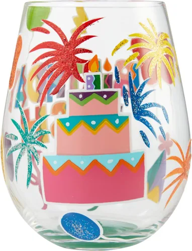Vista 2 de Enesco Designs by Lolita Birthday Bash - Copa de vino artesanal sin tallo, pintada a mano, 20 onzas, multicolor