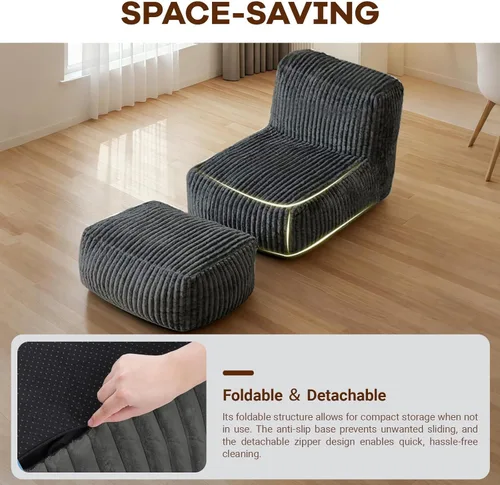 Vista 7 de Puf grande para adultos, cómodo sofá sin hueso, sofá cama plegable y perezoso, sillón de lectura, espuma viscoelástica para interiores, muebles