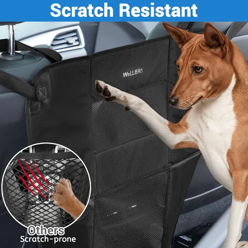 Vista 6 de Barrera de Asiento Trasero para Perros en Coche, Barrera de Nylon Acolchada y Duradera para Mascotas, Barrera de Viaje para Vehículos con 2 Ventanas