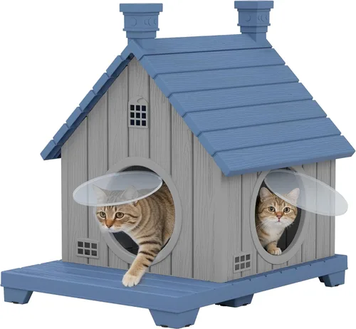Casa para gatos al aire libre, resistente a la intemperie, casas de resina duradera para gatos al aire libre e interiores, refugio para gatos al