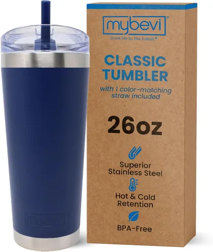 Vista 25 de MyBevi Vaso clásico de acero inoxidable de alta calidad con control de temperatura de 12 horas, tapa Tritan y construcción sin BPA, color cielo