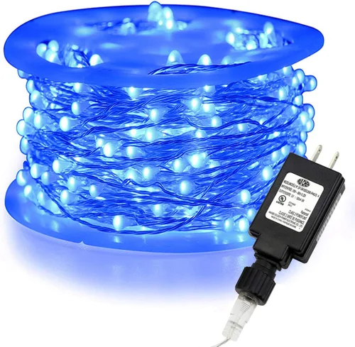 Vista 21 de RUICHEN Guirnalda de luces LED de alambre plateado con carrete de 99 pies, 300 luces LED de 99 pies, color blanco frío