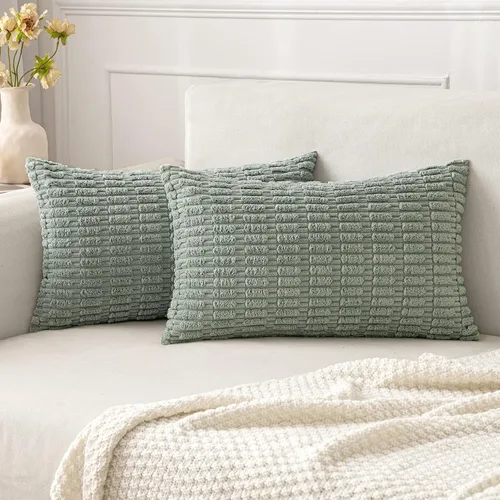 Vista 35 de MIULEE - Juego de 2 fundas decorativas para cojines, de pana suave y con moderno estilo campestre bohemio a rayas, decoración de primavera