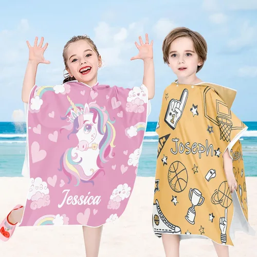 Vista 6 de Toalla de playa personalizada con capucha para niños, toallas de playa personalizadas con capucha, súper absorbente, de secado rápido, personalizada
