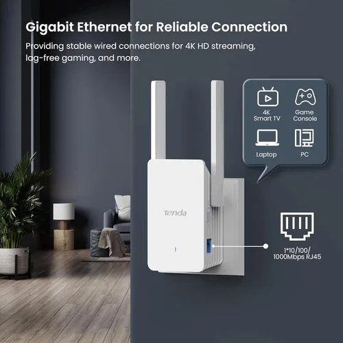 Vista 7 de Tenda Extensor WiFi 6, AX3000 Amplificador de señal WiFi de doble banda con puerto Gigabit Ethernet, extensor de Internet doméstico, amplificador