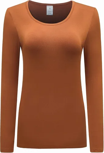 Vista 40 de OThread & Co. Camiseta de manga larga con cuello redondo para mujer, capa básica, de elastano Albaricoque
