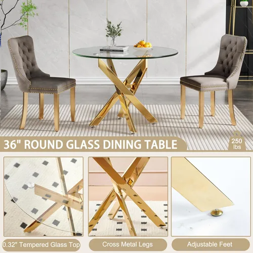 Vista 63 de Mesa de comedor redonda de 36 pulgadas para 4, mesas de cocina y comedor de cristal, moderna mesa de comedor circular con mesa de vidrio templado