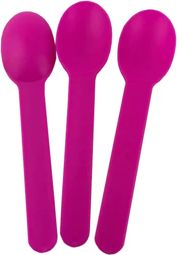 Vista 3 de MMvolesy Cucharas desechables de plástico ecológicas rosadas, cucharas de helado de yogur congelado, cucharas de postre congelado, 50