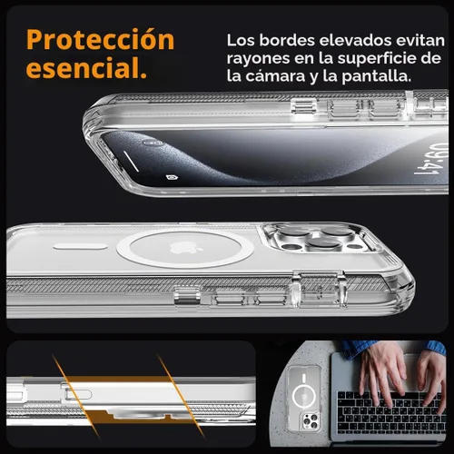Vista 4 de AICase Funda transparente para iPhone 15 Pro Max, compatible con MagSafe 3 en 1, resistente protección contra caídas, cuerpo completo, a prueba